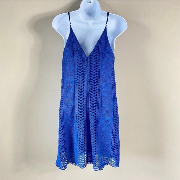 ASTR Blue Lace Up Crochet Slip Dress Spaghetti Straps Boho Festival Size S - Picture 5 of 9